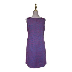 Miss Wu Sleeveless Shift Dress Blue Red Geometric Print Size 6 100% Cotton Lined